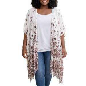 Maurices One Size Kimono White Floral Paisley Lightweight Open Front Boho Style